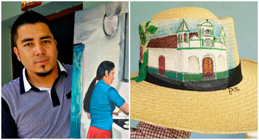 Pintor Darwin Reyes, convierte sombreros en pinturas