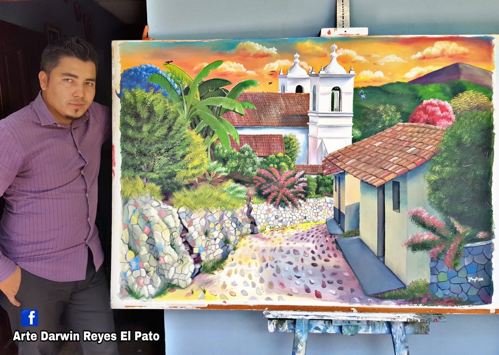 Pintor Darwin Reyes convierte sombreros en pinturas