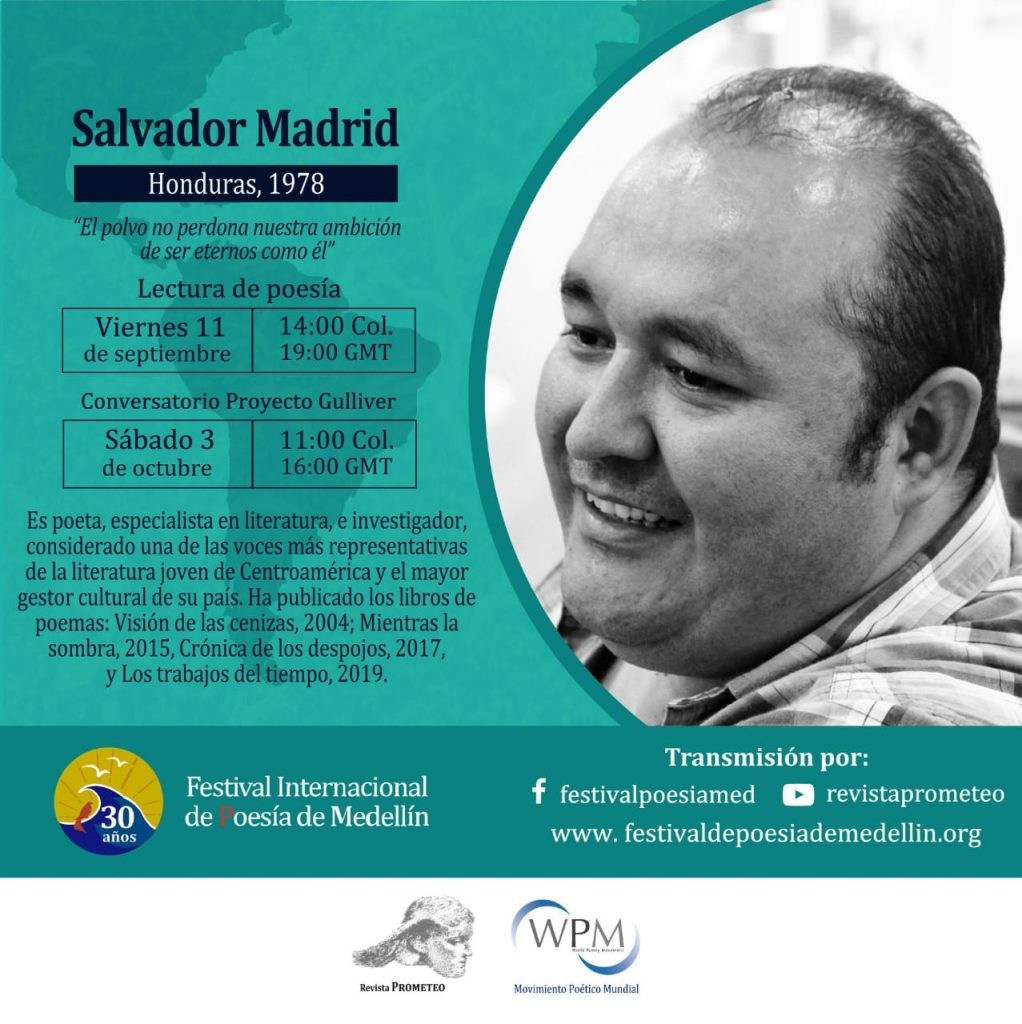 Salvador Madrid participará en Festival Internacional de Poesía en Medellín