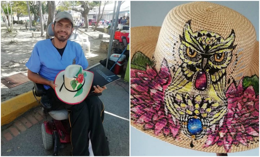 Hondureño Onan Ely Valle, crea obras de arte en sombreros de junco