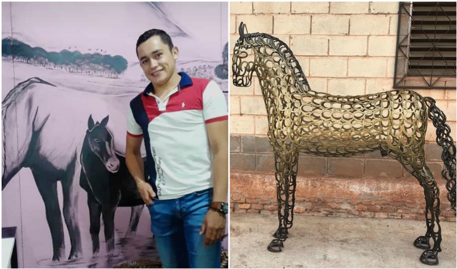 Hondureño Bayron Rodríguez, crea arte con herraduras recicladas