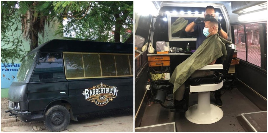 Hondureño transforma su bus en una barbería móvil en La Ceiba