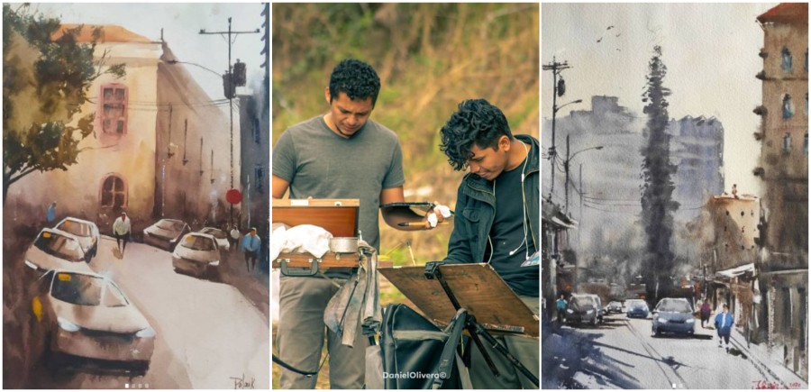Richar y Daniel, acuarelistas hondureños pintan en las calles de Honduras
