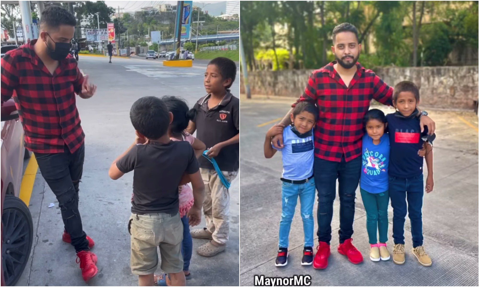 Artista hondureño Maynor Mc, compra ropa a niños de la calle