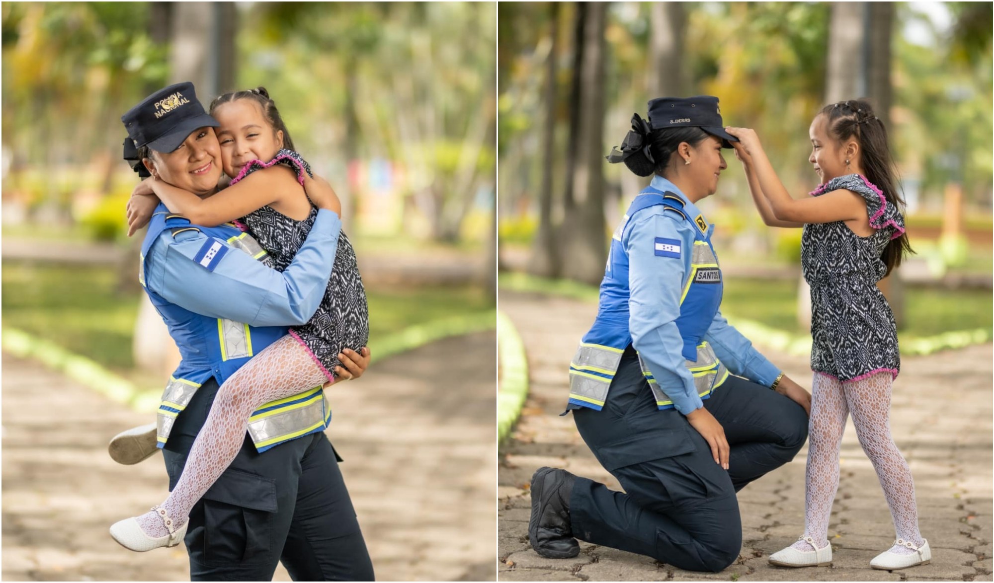 Fotógrafo hondureño enternece con sesión de una policía y su hija