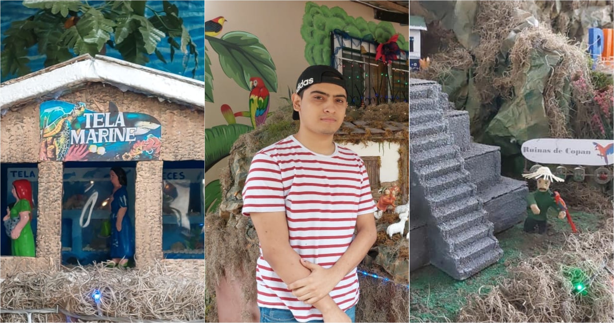 Hondureño elabora un nacimiento de sitios turísticos de Honduras