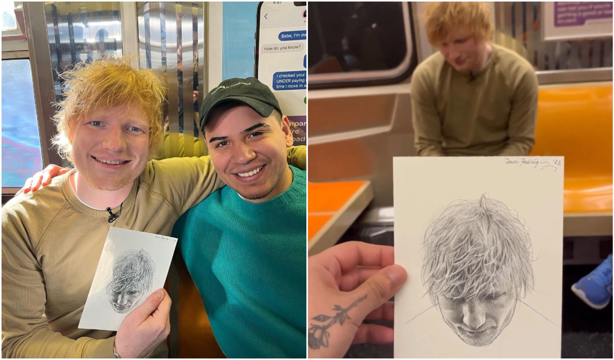 Hondureño Devon Rodríguez dibujó a Ed Sheeran en el metro