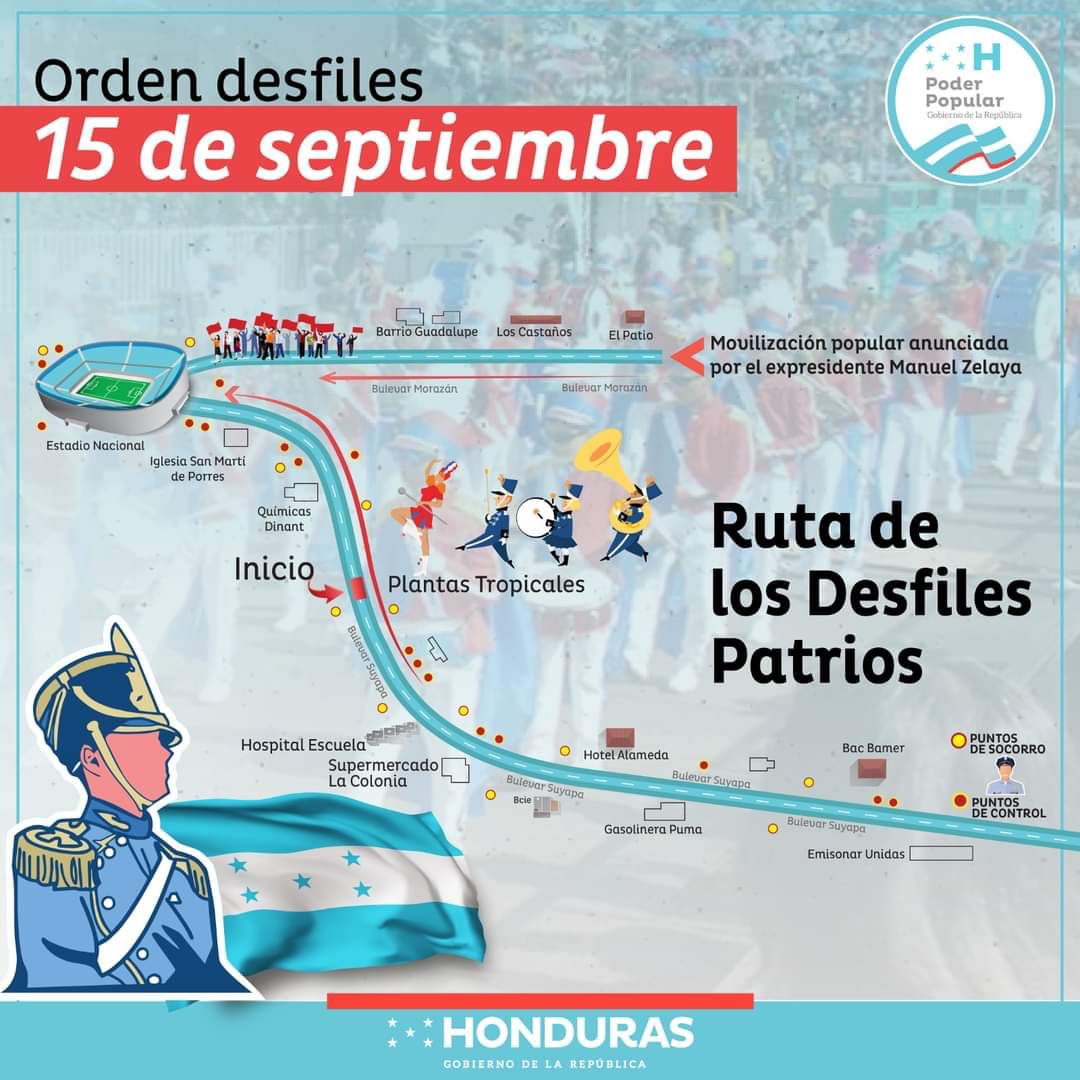 Conoce la ruta de los desfiles de este 15 de septiembre en Honduras