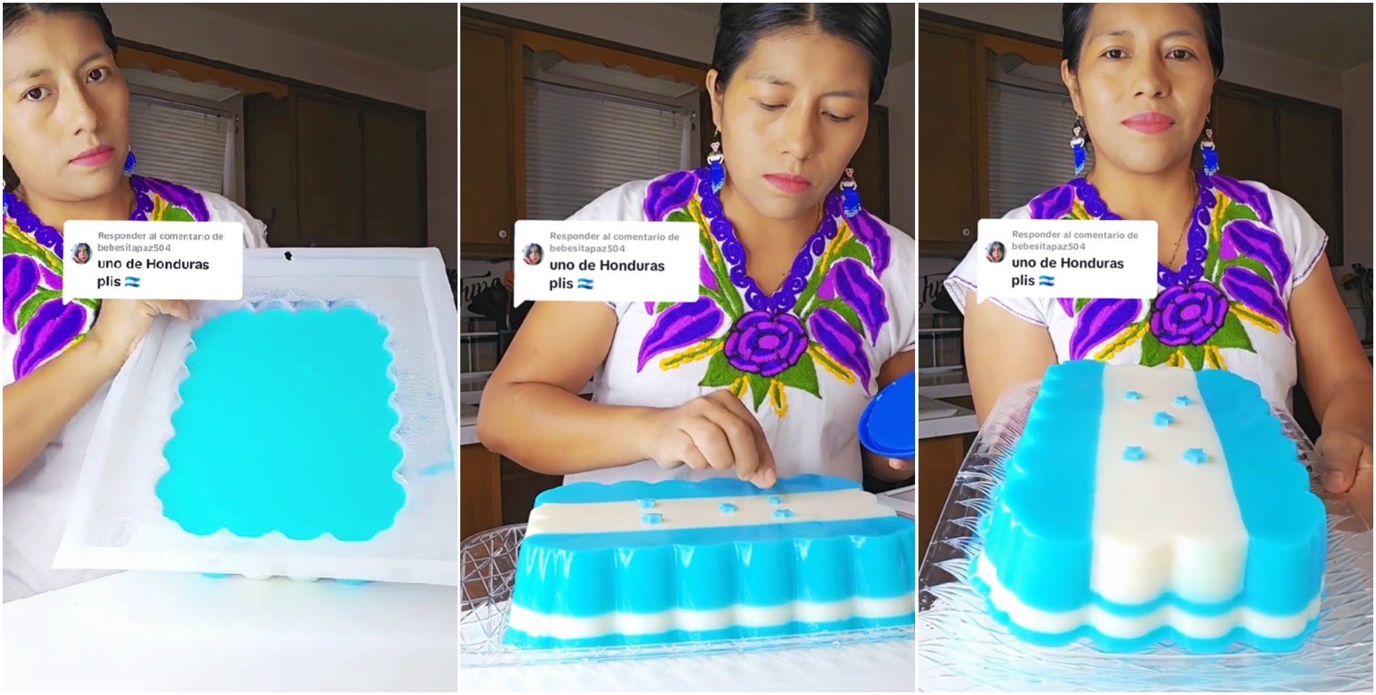 Tiktoker mexicana crea una increíble gelatina de la bandera de Honduras