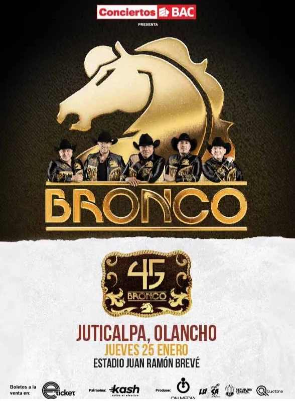 Concierto de Bronco será el 25 de enero de 2024 en Juticalpa, Olancho
