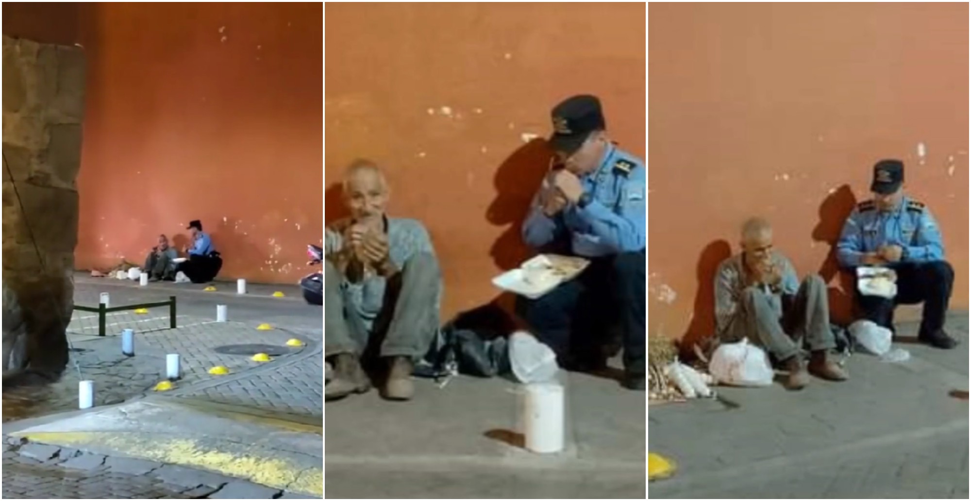 Policía hondureño comparte su comida con anciano en condición de calle