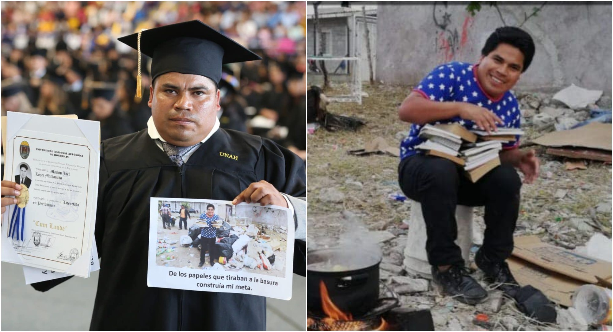 Hondureño que trabajaba recogiendo basura cumple su sueño de graduarse de periodismo