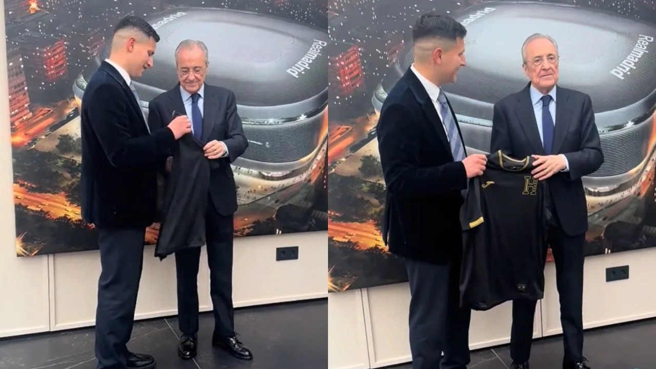Hondureño regala camisa de la Selección de Honduras a Florentino Pérez