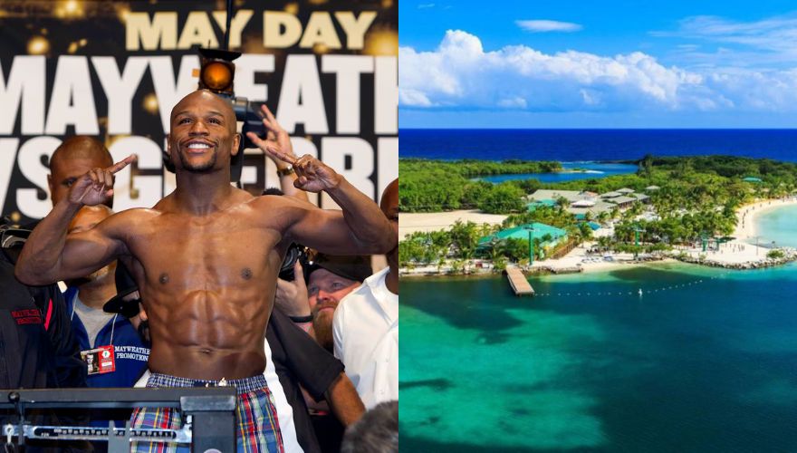 Exboxeador Floyd Mayweather Jr visita las playas de Roatán, Honduras