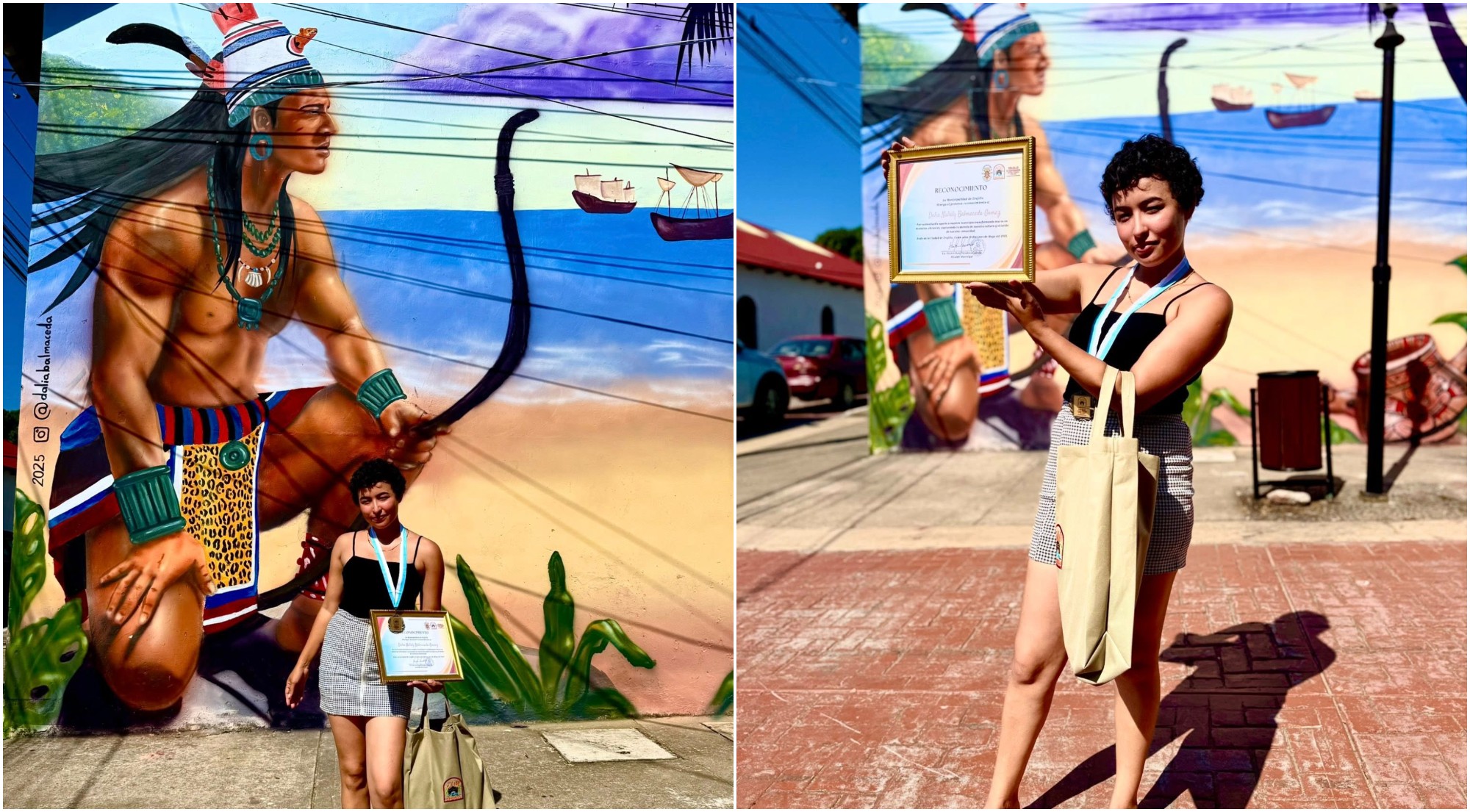 Hondureña Dalia Balmaceda Gómez realiza mural que representa a Trujillo