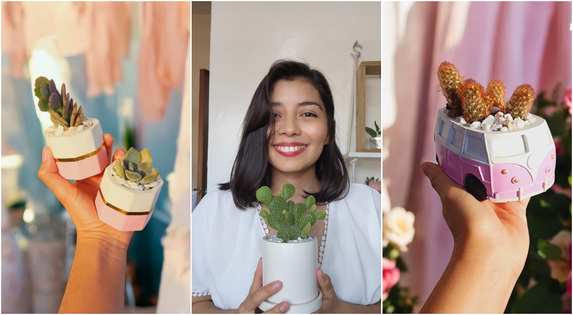 Hondureña crea hermosas macetas artesanales por su amor a las plantas