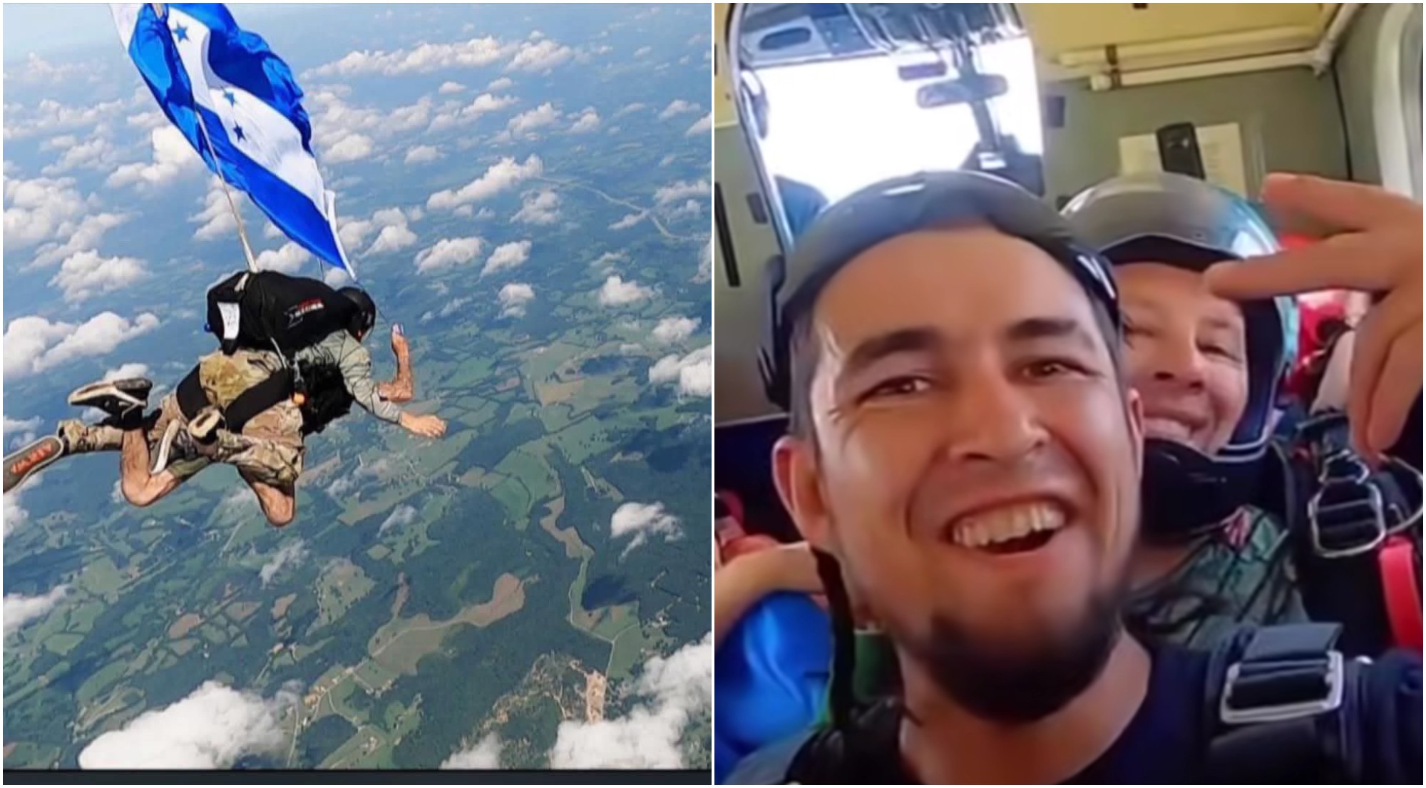 Hondureño cumple su sueño de tirarse de paracaídas con la bandera de Honduras
