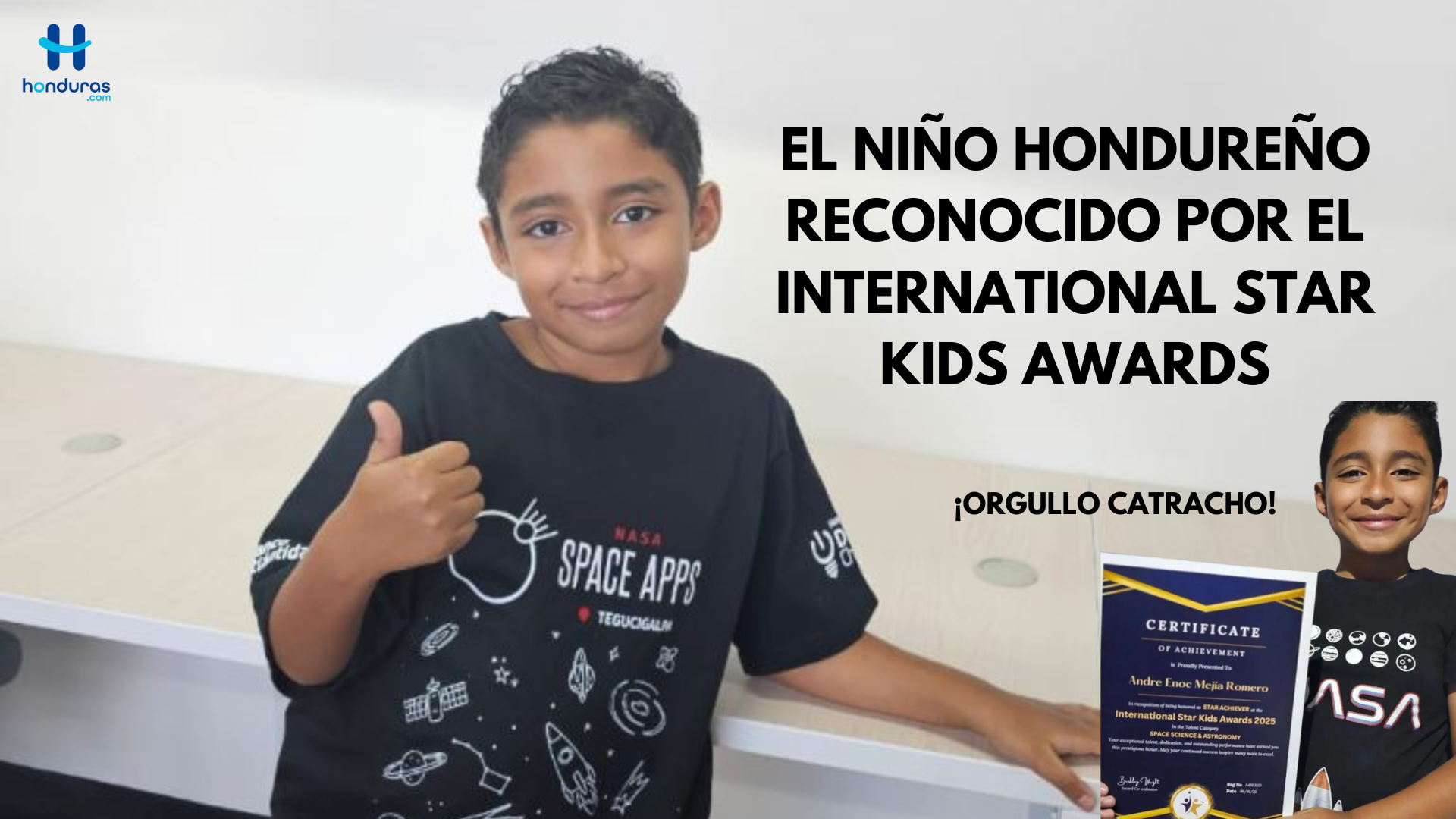 André Enoc : El niño hondureño reconocido por el International Star Kids Awards